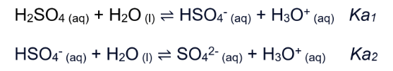 Equação química da ionização do ácido sulfúrico.